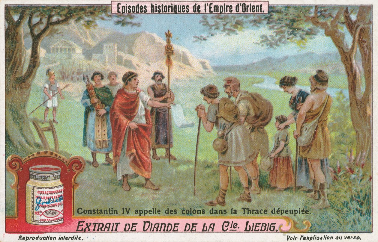 Costantino IV, carta Liebig, inizio XX secolo (cromo) da European School