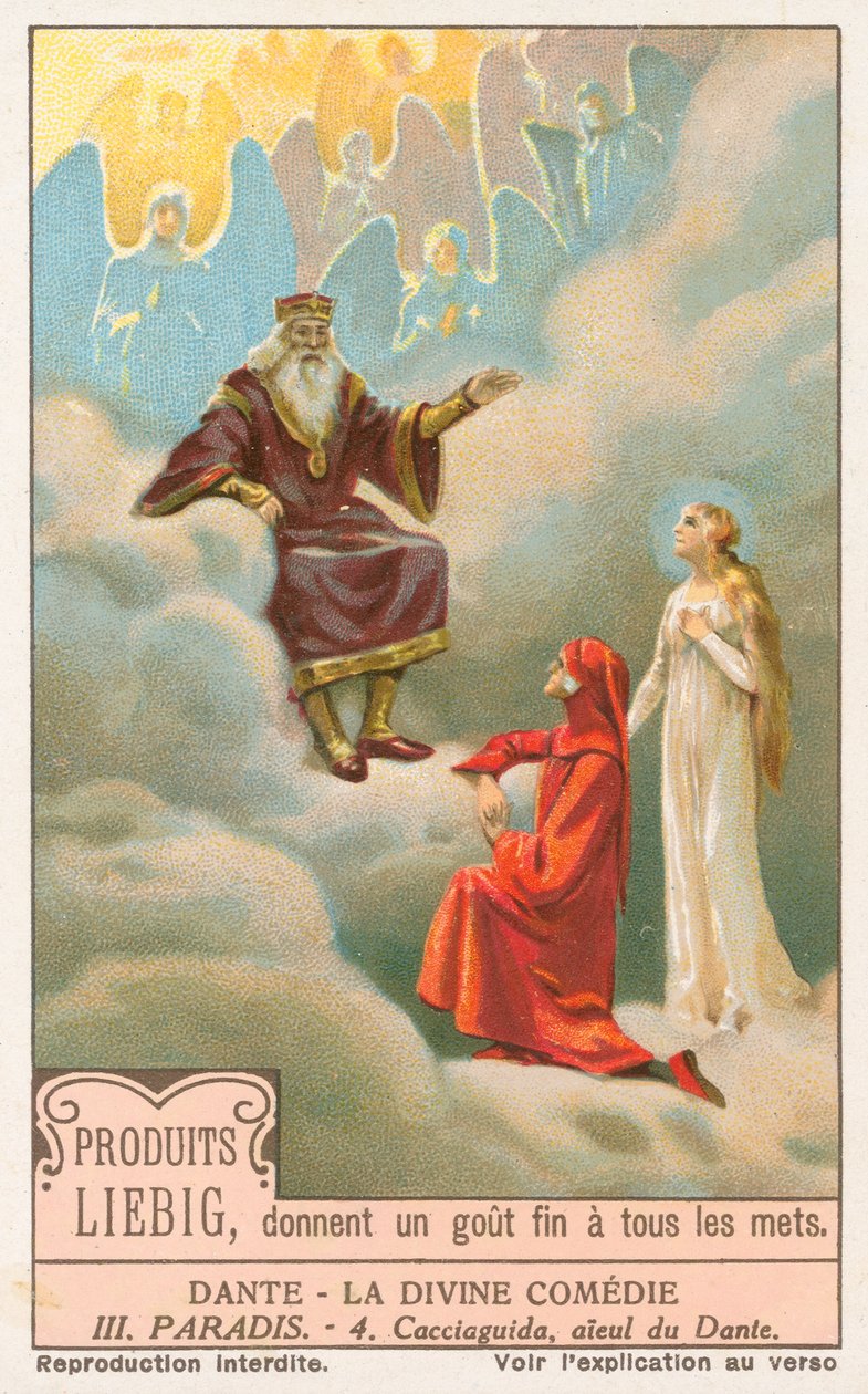 Dante, La Divina Commedia, carta Liebig, inizio XX secolo (cromo) da European School