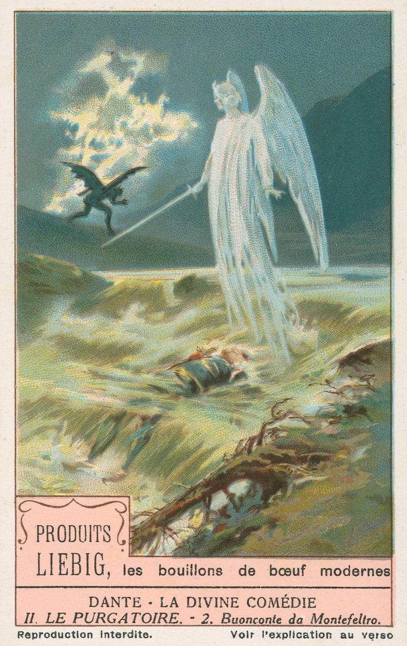 Dante, La Divina Commedia, carta Liebig, inizio XX secolo (cromo) da European School