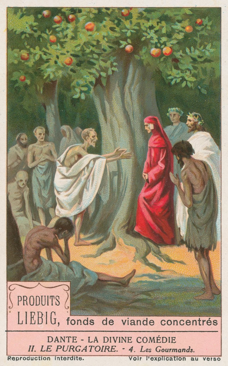 Dante, La Divina Commedia, carta Liebig, inizio XX secolo (cromo) da European School
