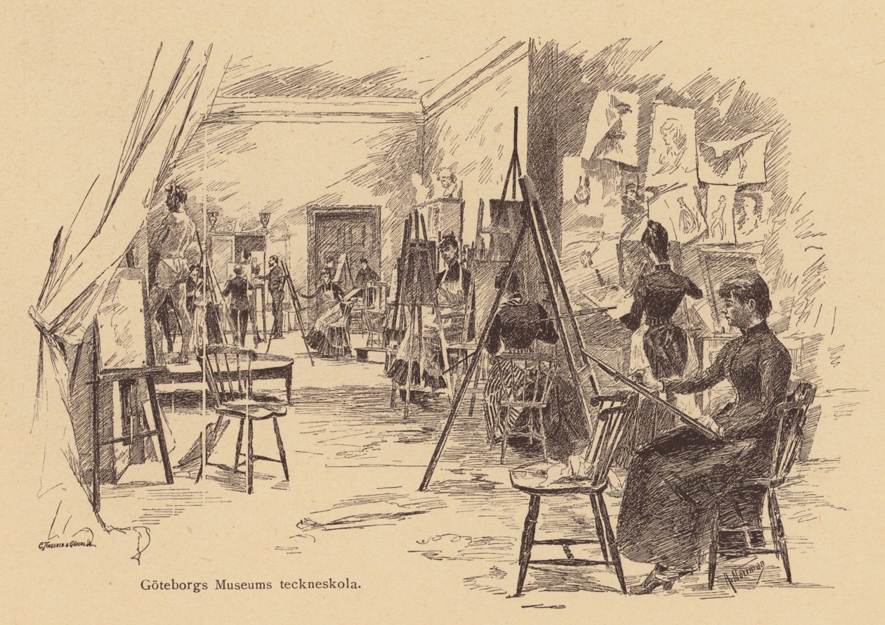 Corso di disegno al Museo di Göteborg, Svezia (incisione) da European School