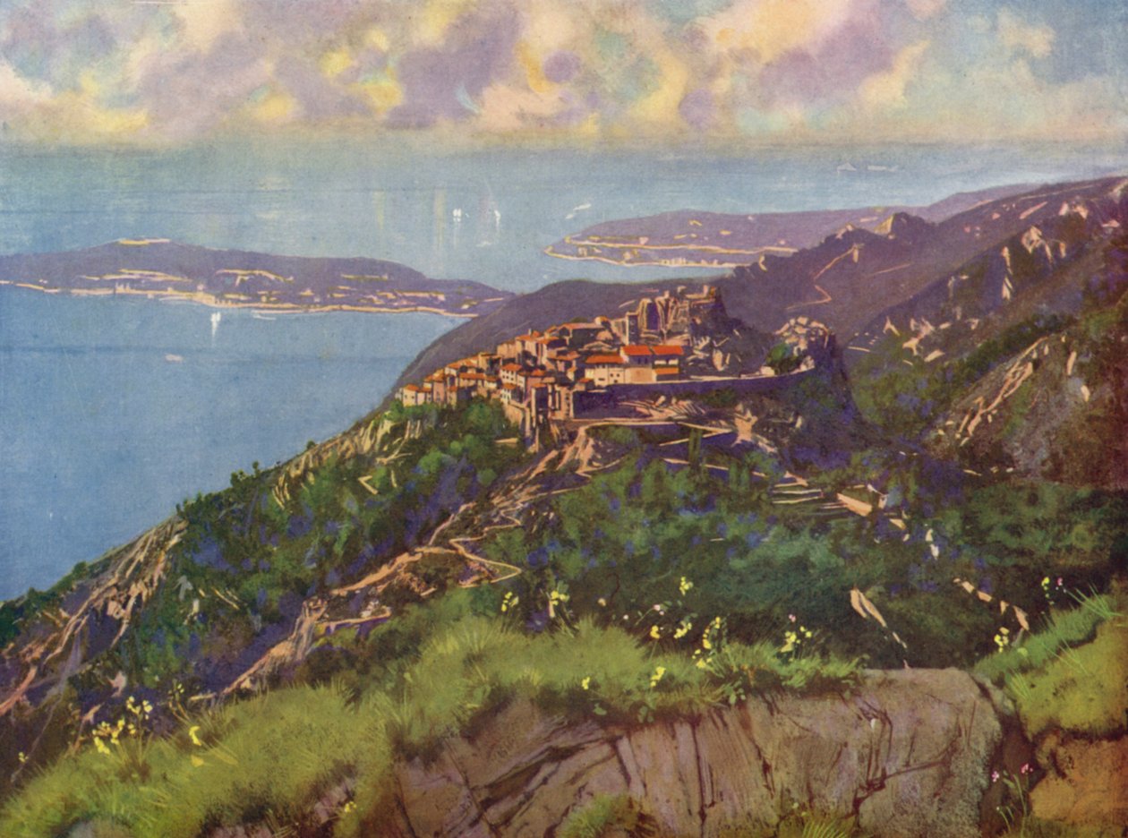 Eze, vista generale (litografia a colori) da European School