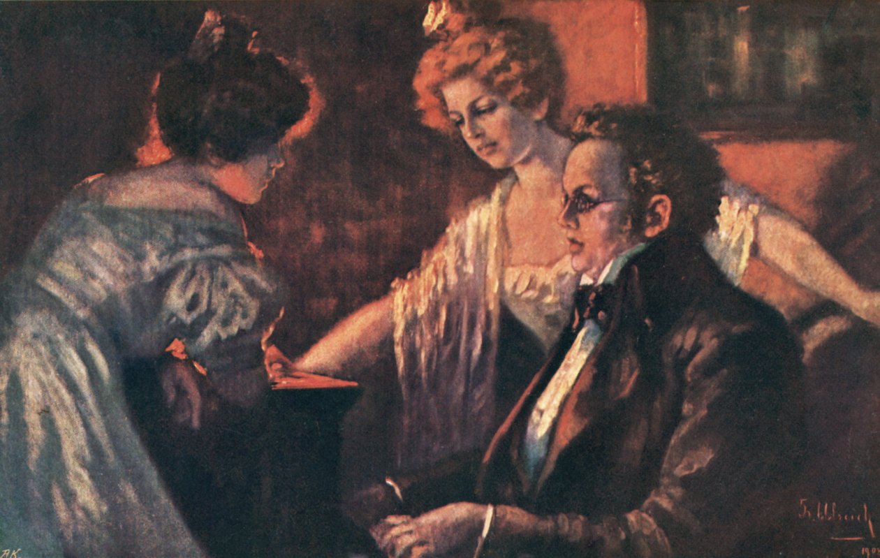 Franz Schubert, compositore austriaco (litografia a colori) da European School