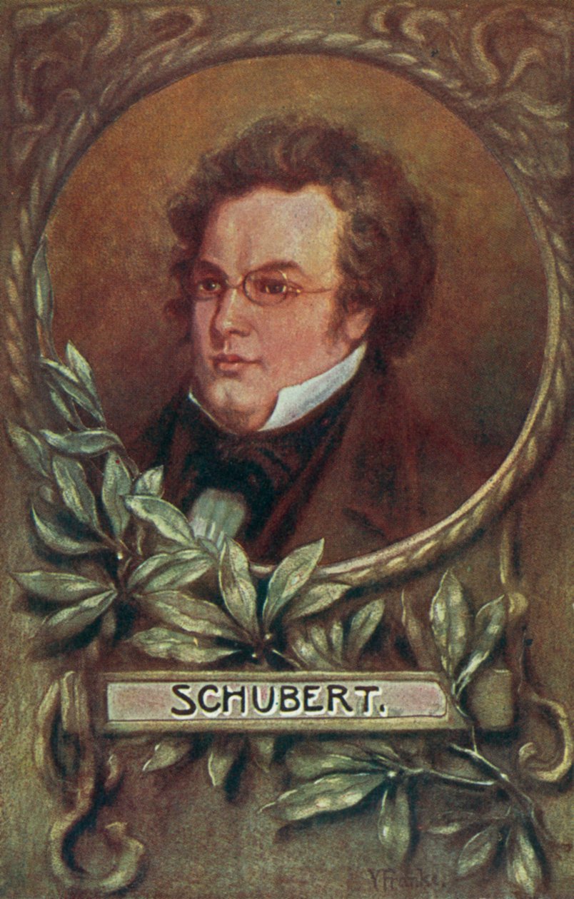 Franz Schubert, compositore austriaco (litografia a colori) da European School