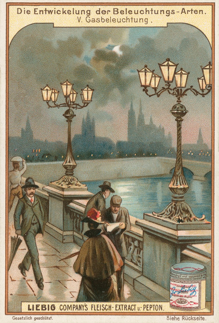 Luci a gas, carta Liebig, inizio XX secolo (cromo) da European School