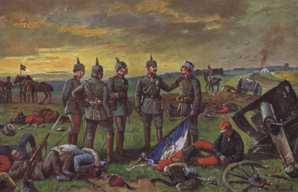 Soldati tedeschi sul campo di battaglia dopo una vittoria sui francesi, Guerra franco-prussiana da European School