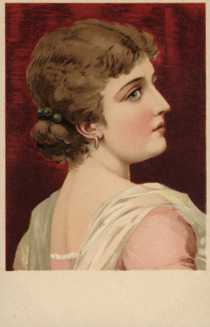 Ragazza in abito rosa (litografia a colori) da European School