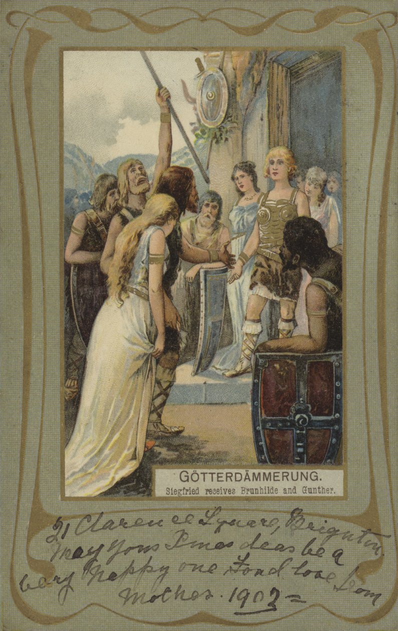 Gotterdammerung, Siegfried riceve Brunhilde e Gunther (litografia a colori) da European School