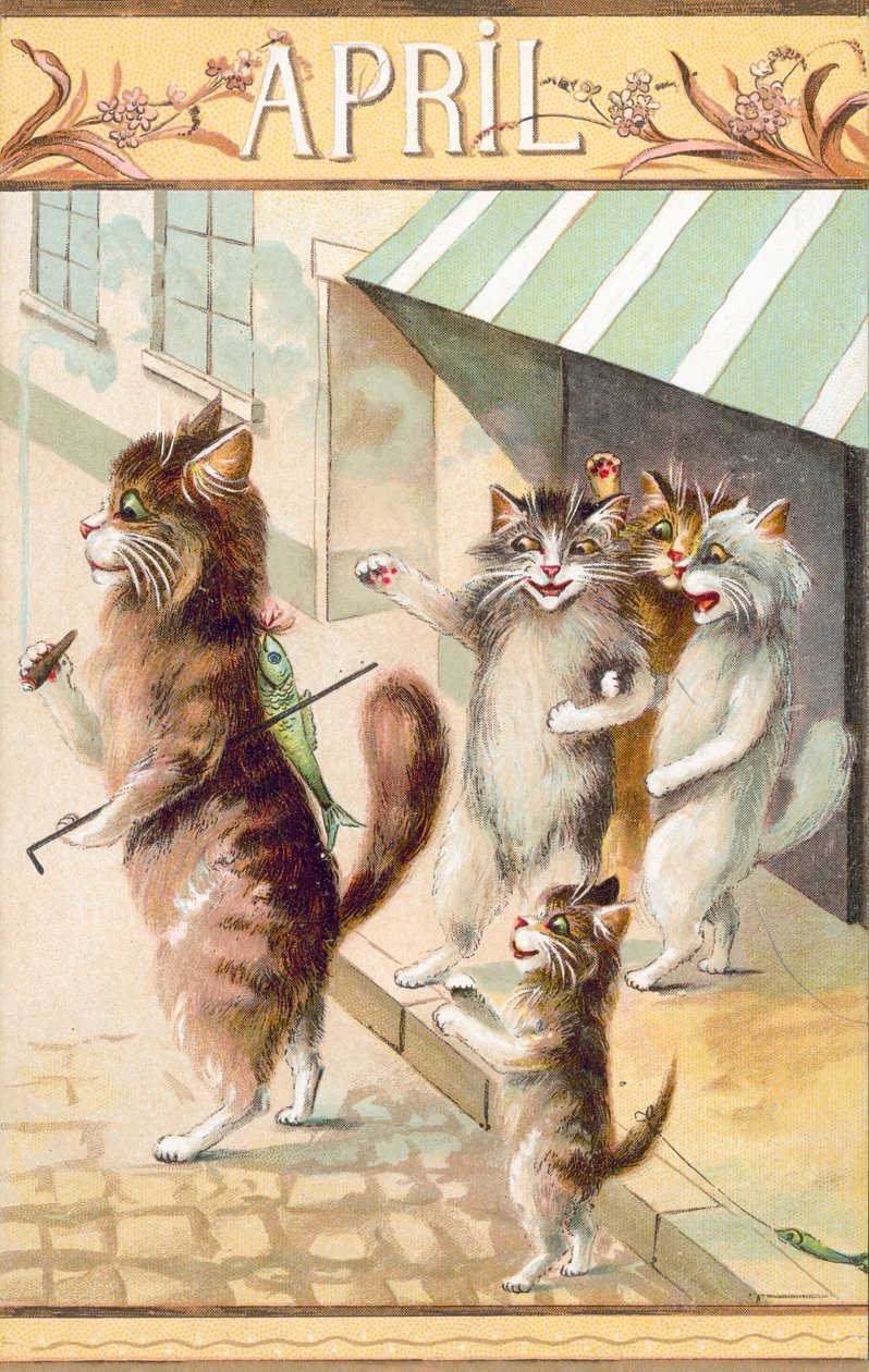 Cartolina umoristica con gatto (litografia a colori) da European School