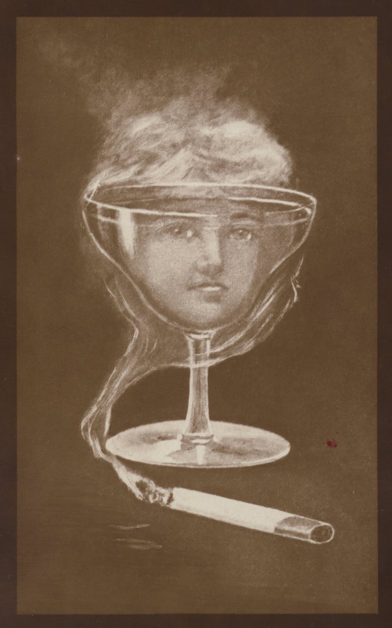 Immagine di un volto di donna, creata da un bicchiere di vino e dal fumo di una sigaretta, c1917 (litografia) da European School