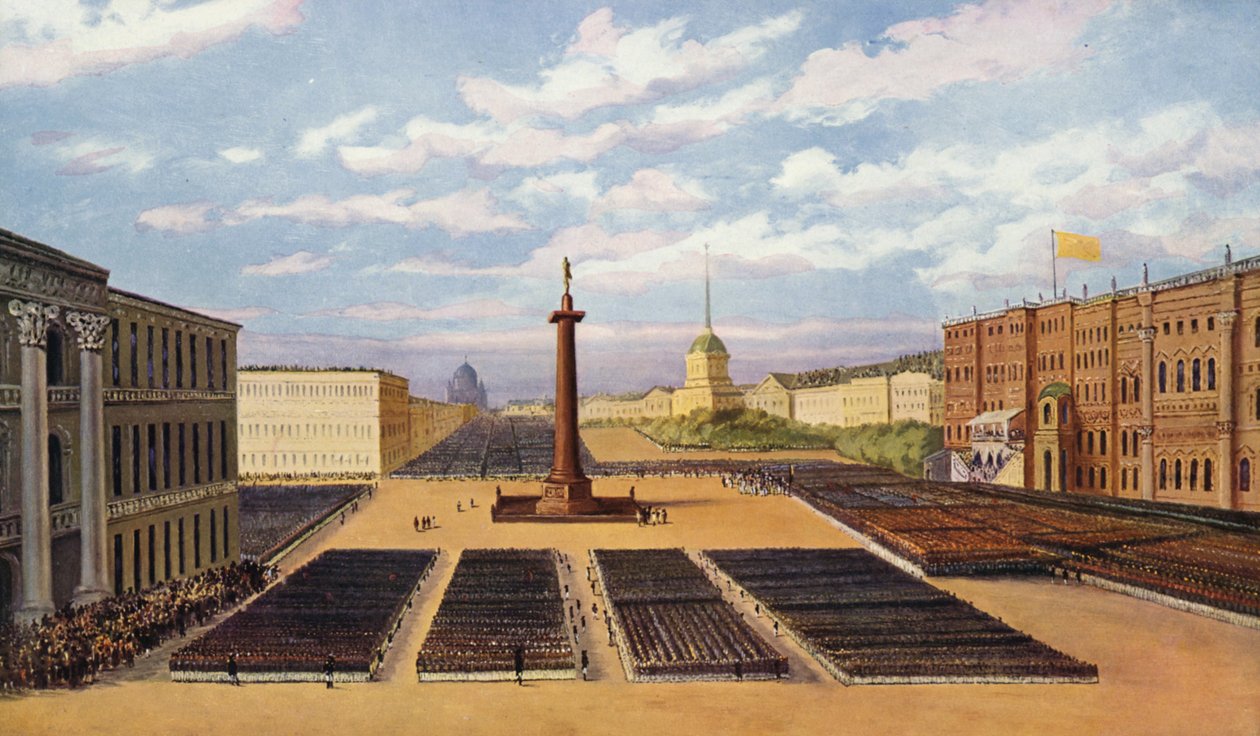 Inaugurazione del monumento allo zar Alessandro I a San Pietroburgo (litografia a colori) da European School