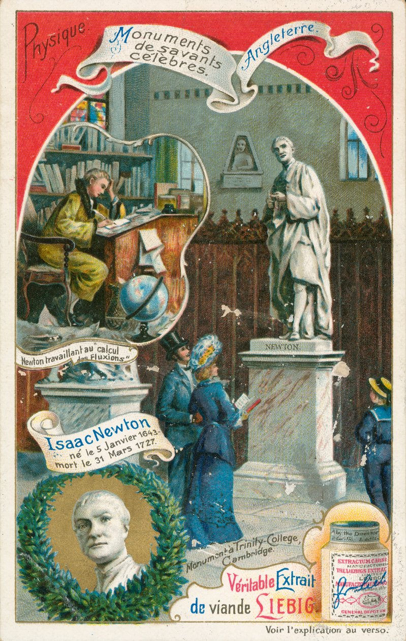 Isaac Newton, carta Liebig, inizio XX secolo (cromo) da European School