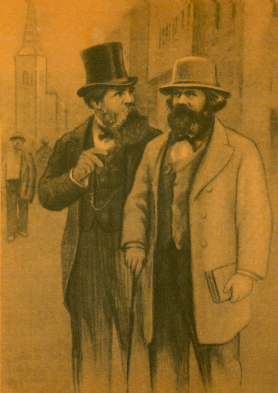 Karl Marx e Friedrich Engels, filosofi ed economisti comunisti tedeschi (litografia a colori) da European School