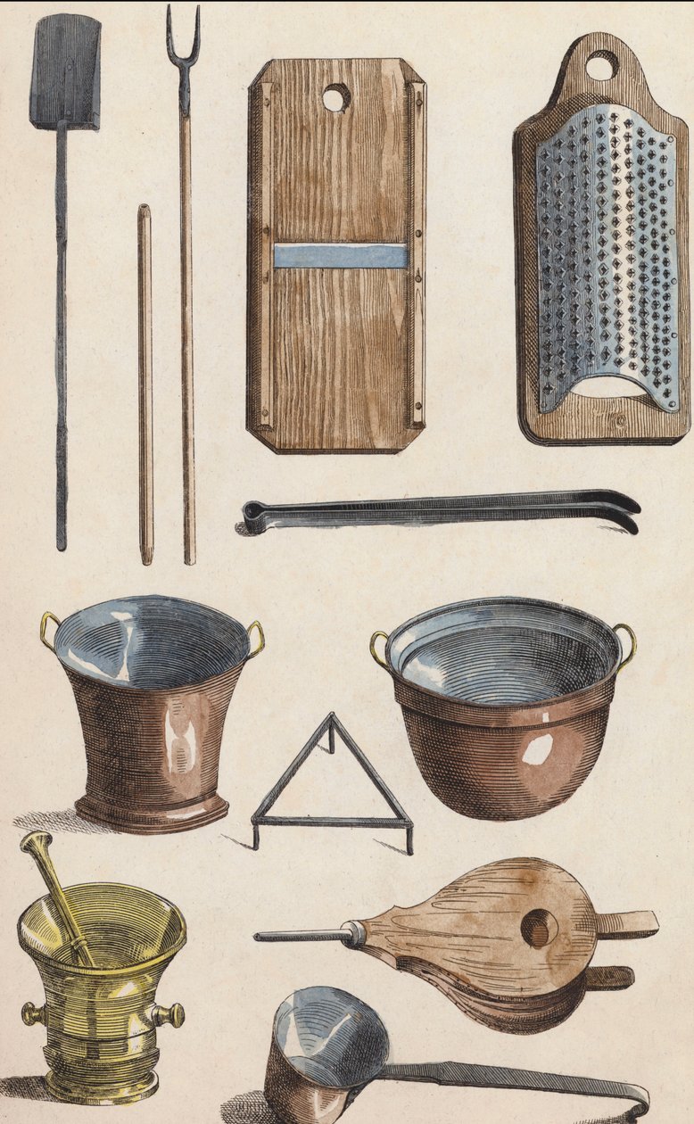 Utensili da cucina (litografia a colori) da European School