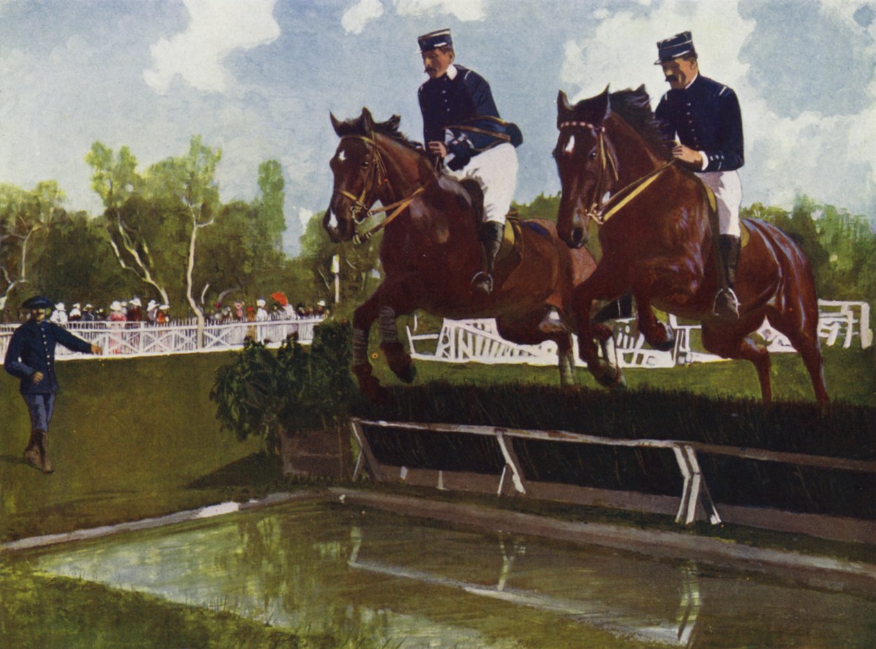 Mentone, Salone del cavallo "Un Joli Saut" (litografia a colori) da European School