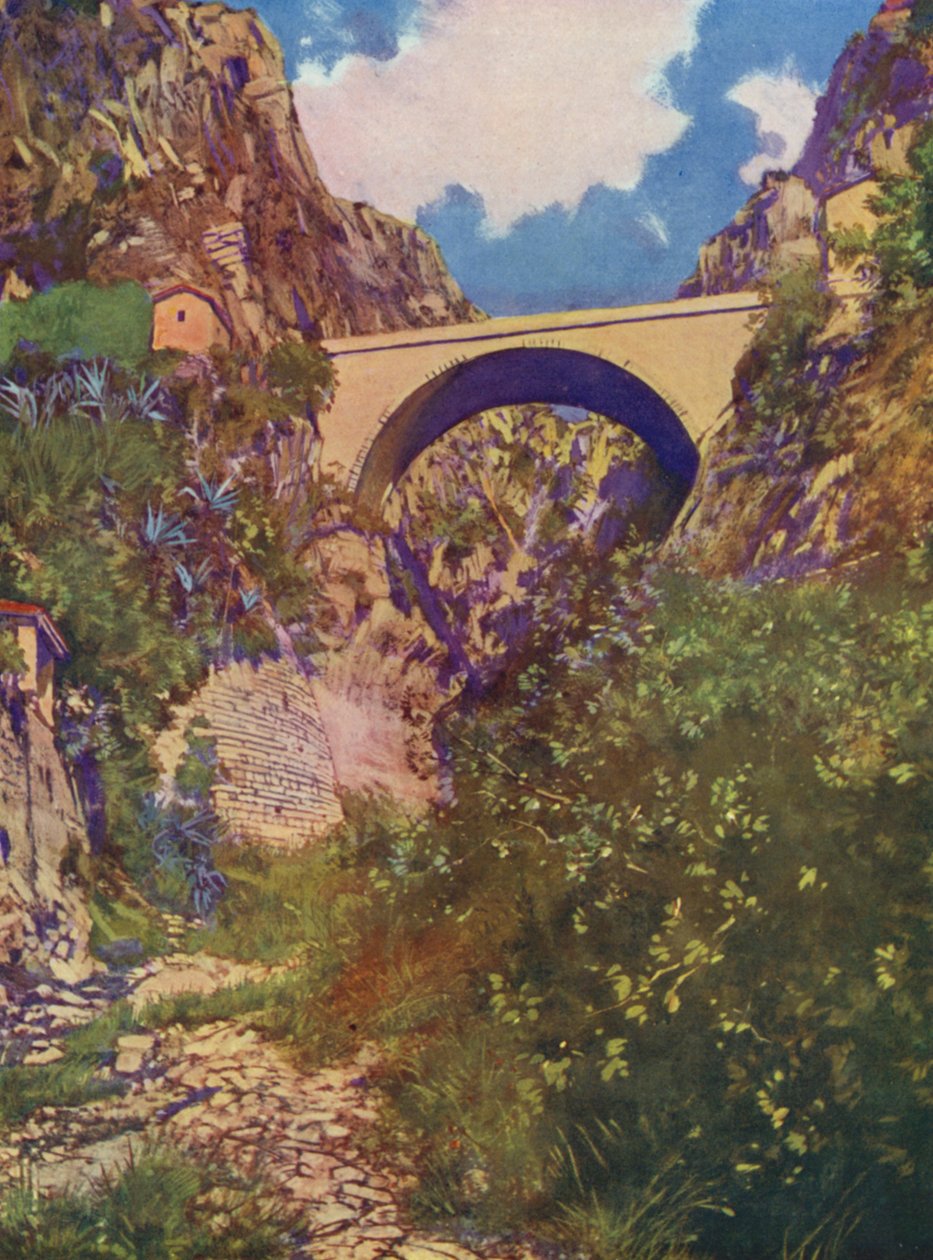 Mentone, Le Pont St-Louis (litografia a colori) da European School