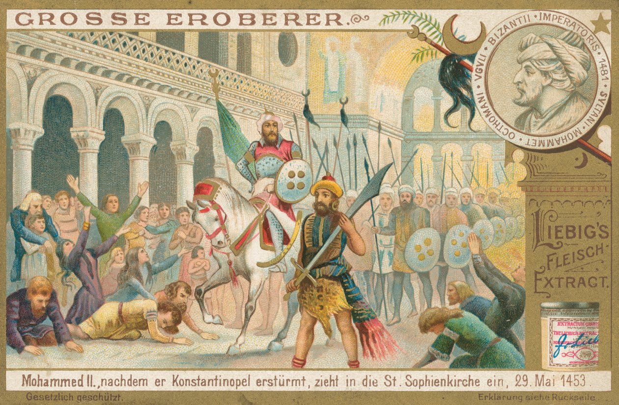 Maometto II a Costantinopoli, carta Liebig, inizio XX secolo (cromo) da European School