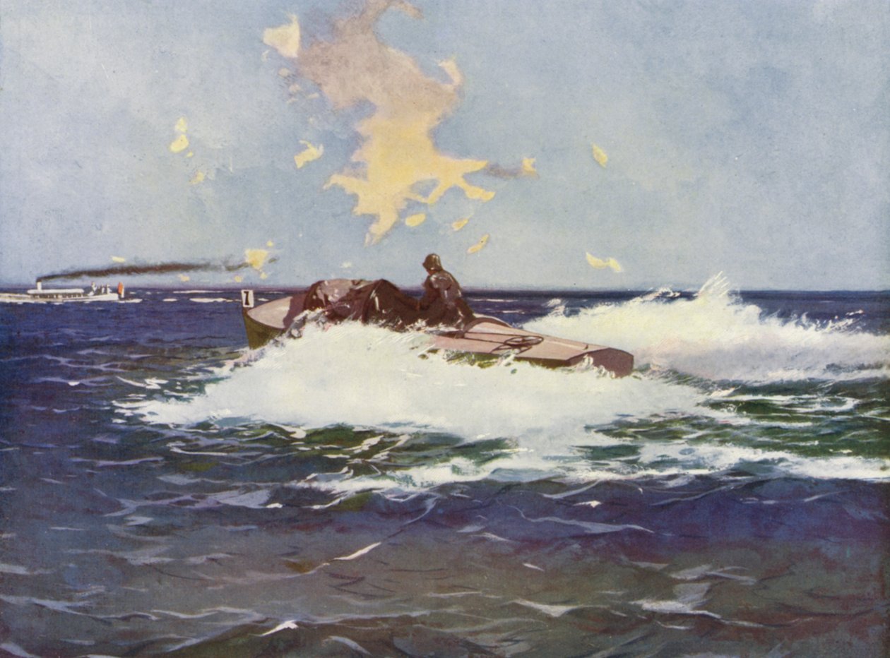 Monte-Carlo, La Course des Bateaux-Moteurs (litografia a colori) da European School