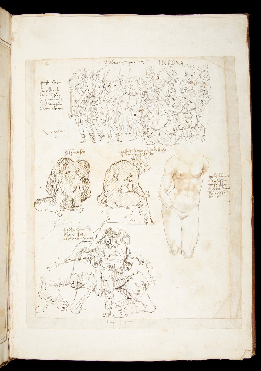 Ms 701 fl.34v, Disegno che include una vista dello Spinario da dietro, fine XV secolo da European School