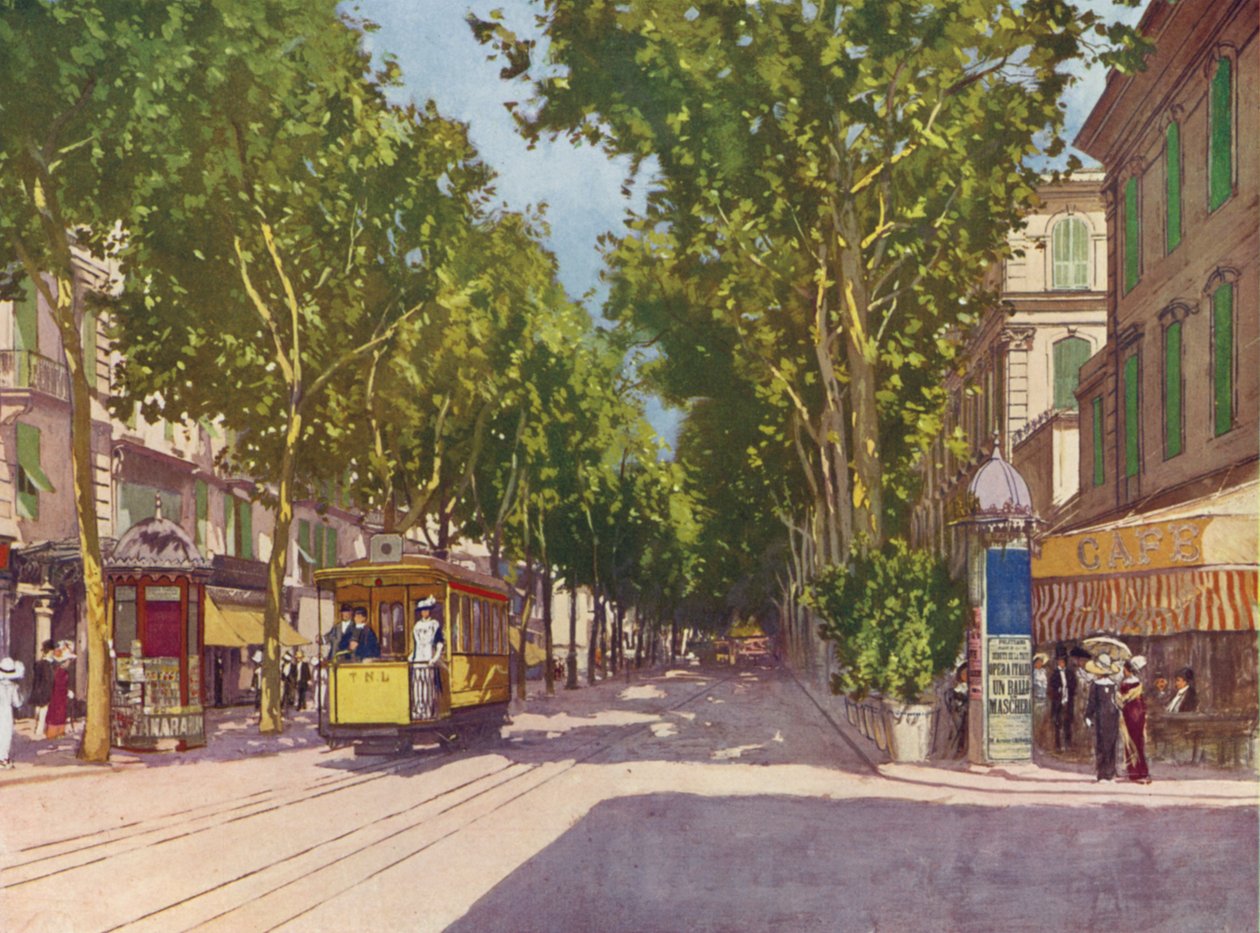 Nizza, Avenue de la Gare (litografia a colori) da European School