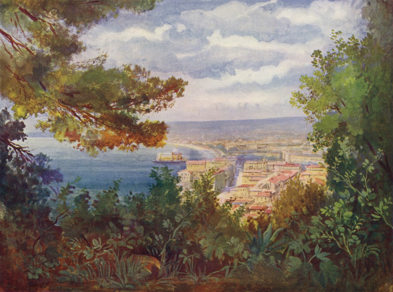 Nizza, La Jetee-Promenade dallo Chateau (litografia a colori) da European School