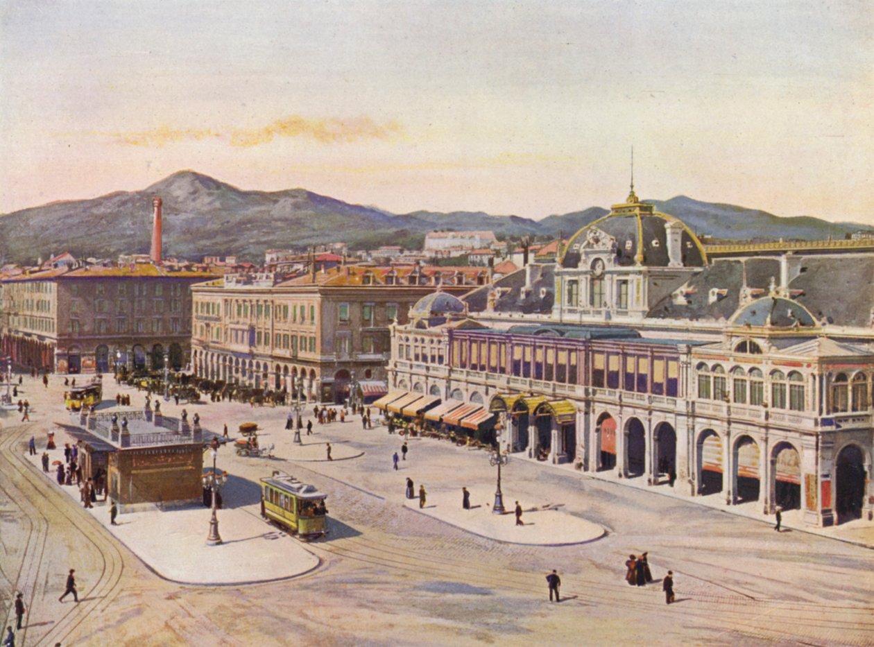 Nizza, Place Massena (litografia a colori) da European School