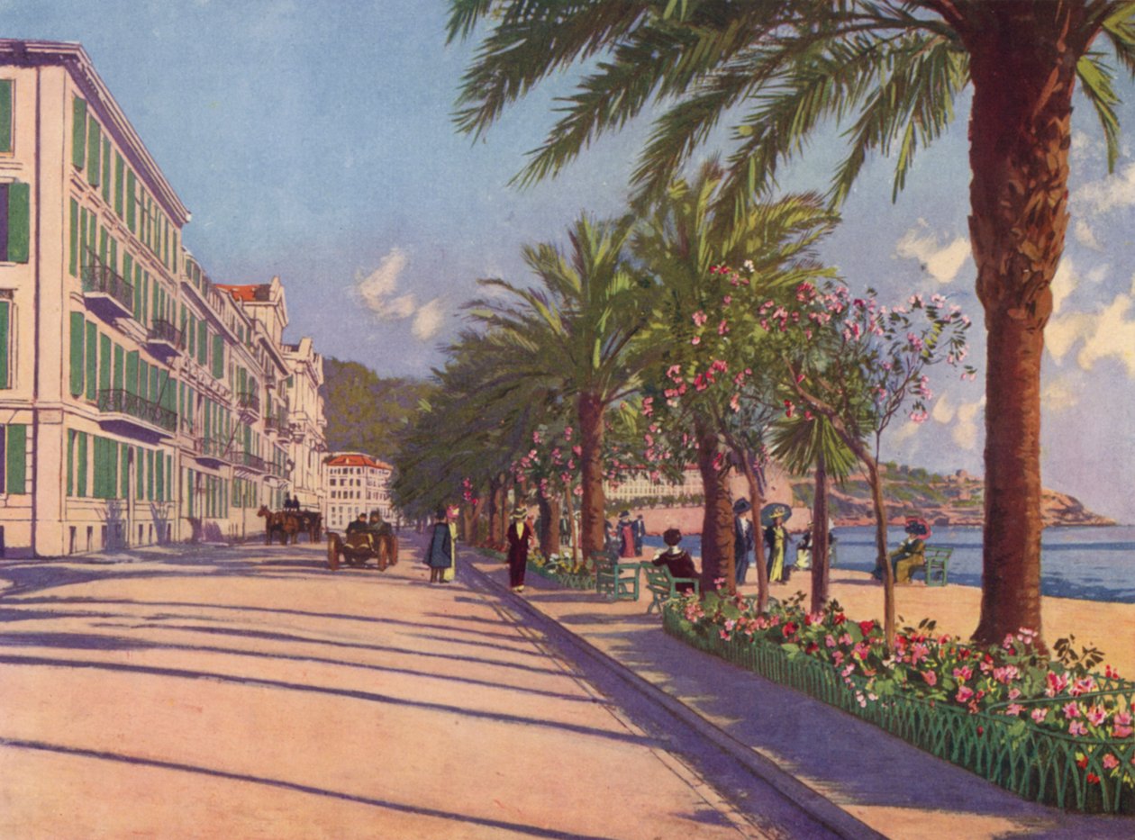 Nizza, Promenade du Midi a est (litografia a colori) da European School