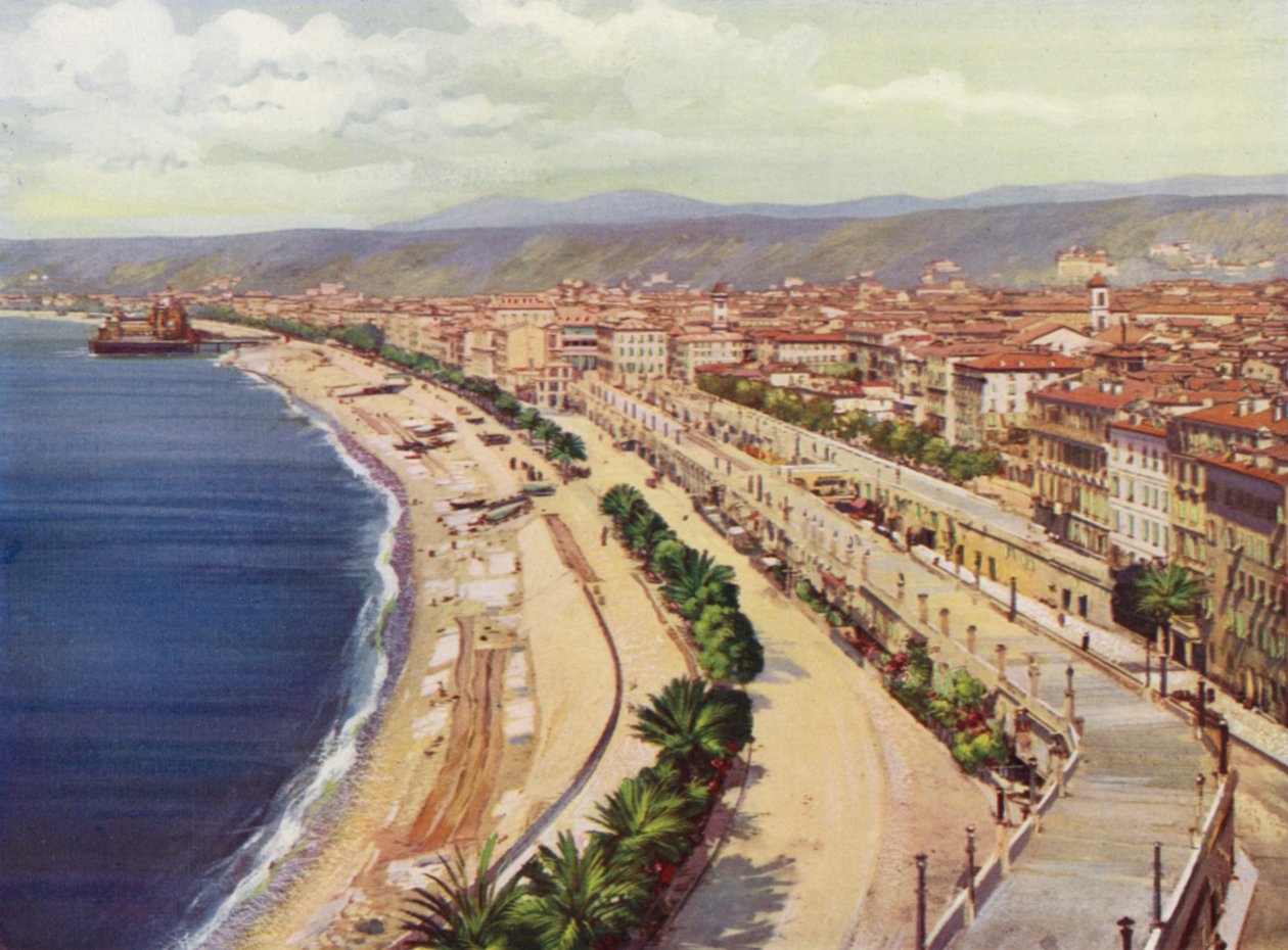 Nizza, Quai du Midi e Vue Generale (litografia a colori) da European School