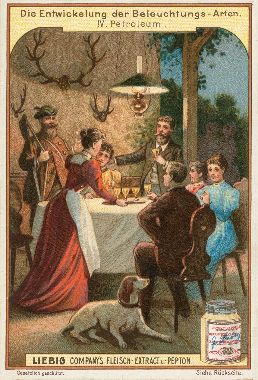 Lampada a olio, carta Liebig, inizio XX secolo (cromo) da European School