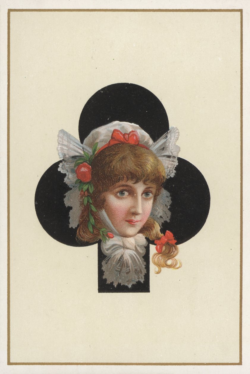 Ritratto di ragazza su una carta da gioco (litografia a colori) da European School