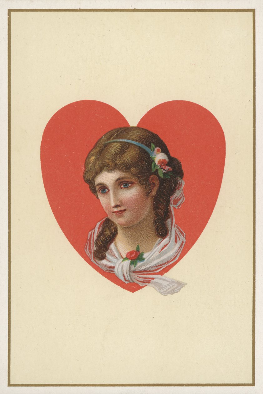 Ritratto di ragazza su una carta da gioco (litografia a colori) da European School