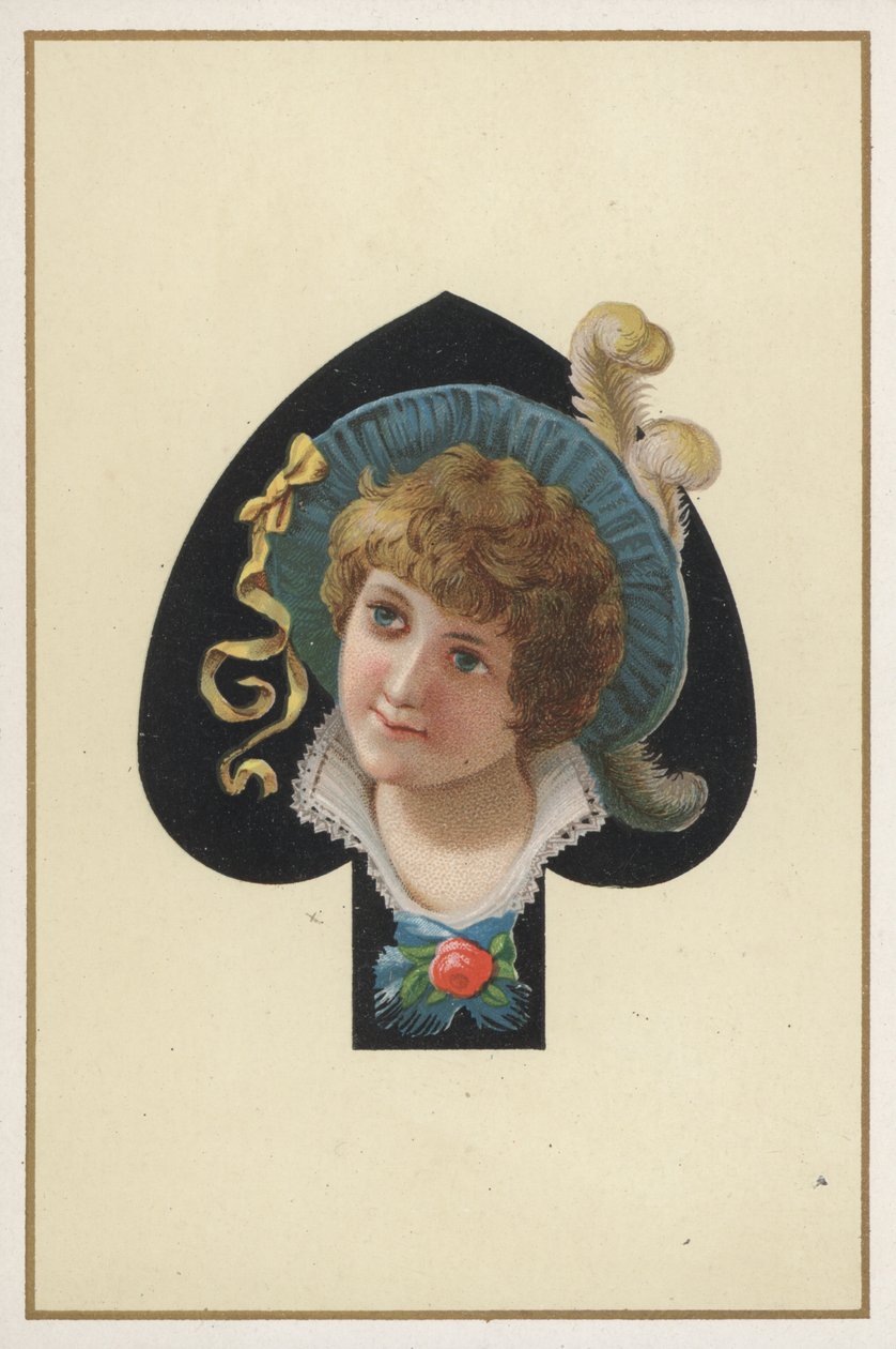 Ritratto di ragazza su una carta da gioco (litografia a colori) da European School