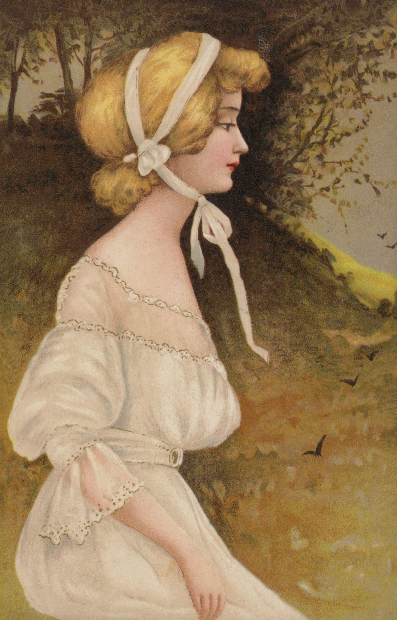 Profilo di donna in bianco (litografia a colori) da European School