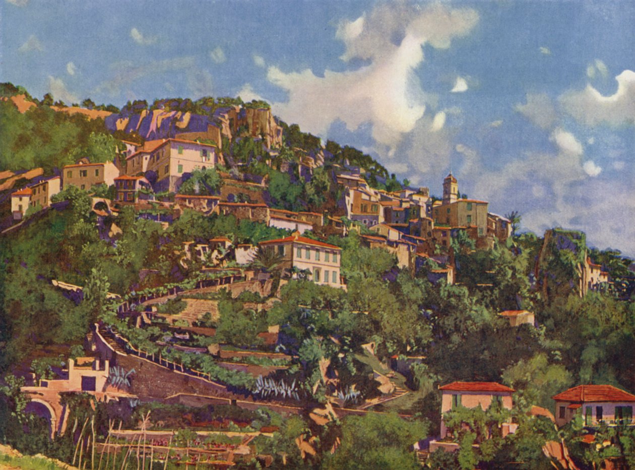Roquebrune, veduta generale (litografia a colori) da European School