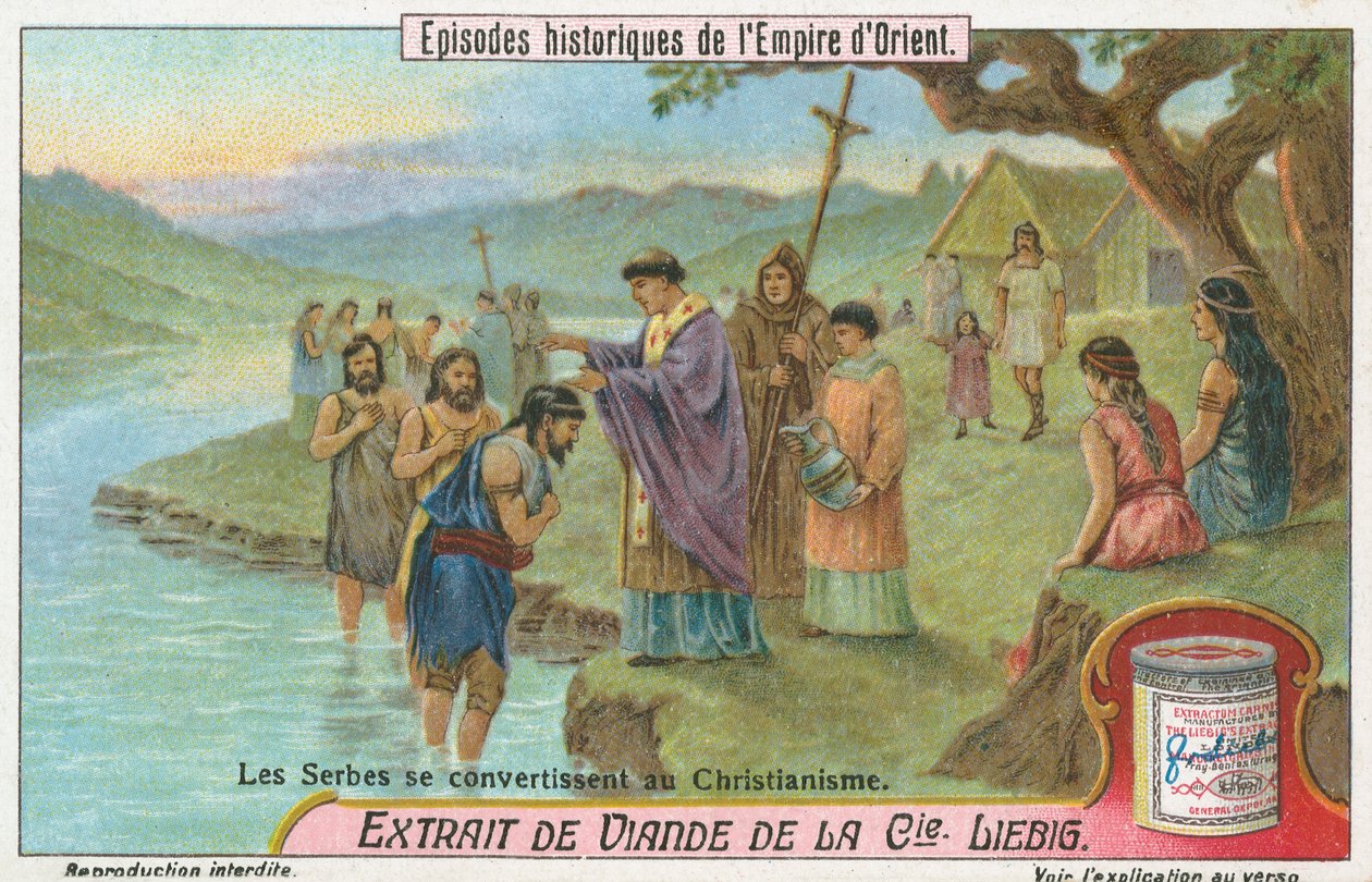 Serbi convertiti al cristianesimo, carta Liebig, inizio XX secolo (cromo) da European School