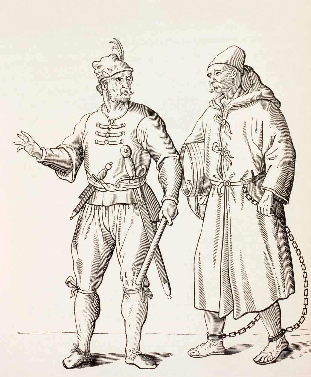 Soldato di galea del XVI secolo con uno schiavo di galea, c.1880 da European School