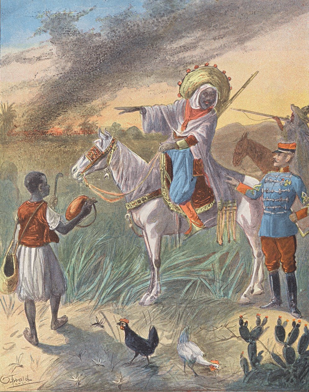 Sciame di locuste in Africa (litografia a colori) da European School