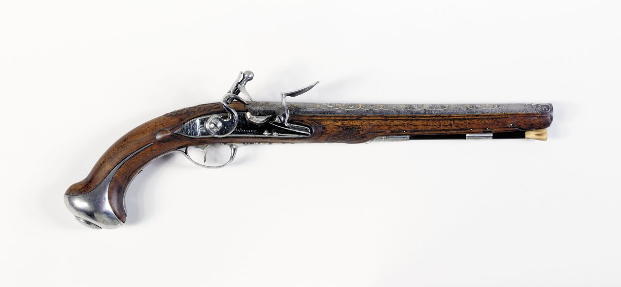 Coppia di pistole da sella con montatura in acciaio Lafayette-Washington, c.1775-76 da European School