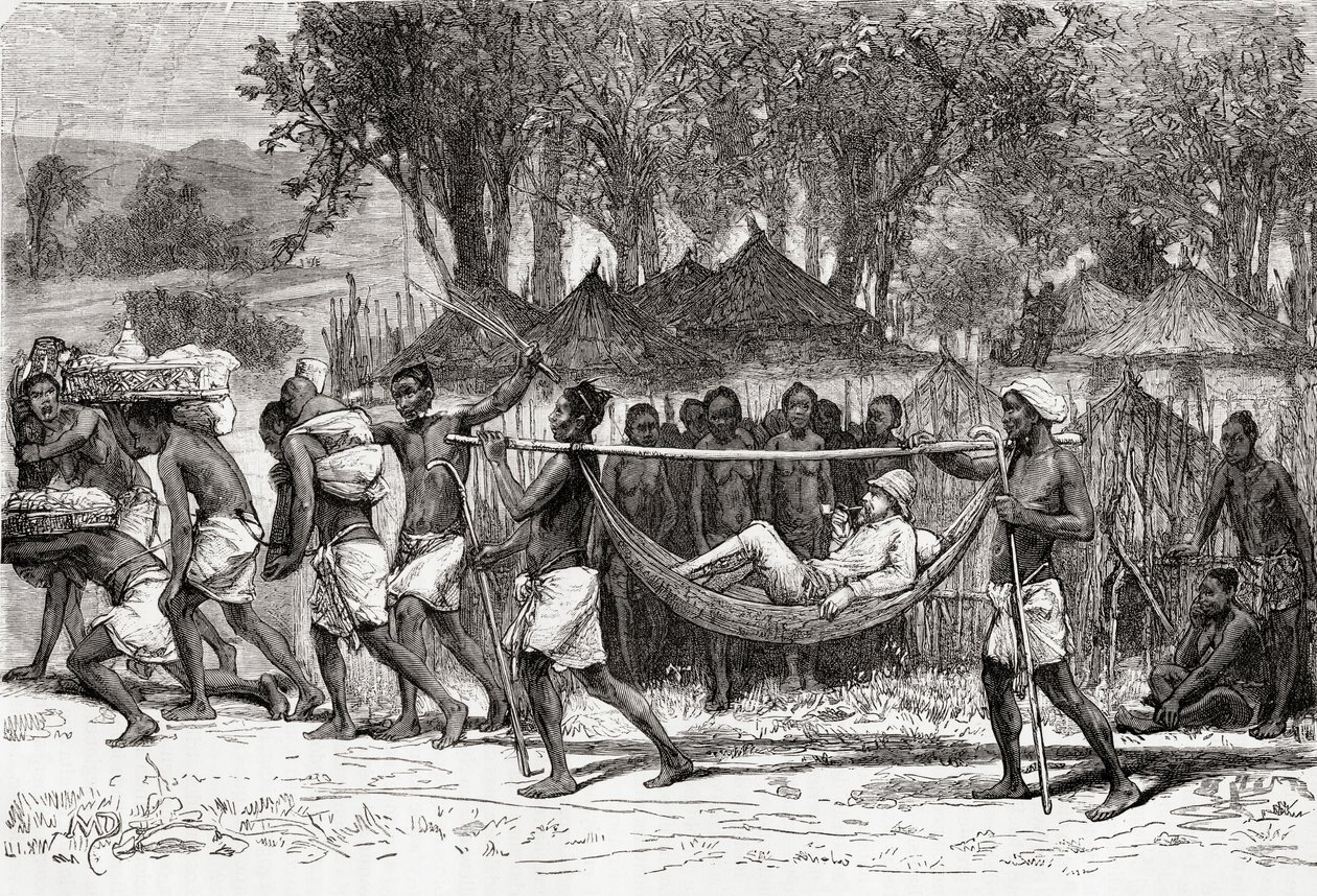 Verney Lovett Cameron che arriva al villaggio di Oulonnda, Africa, 1878 da European School