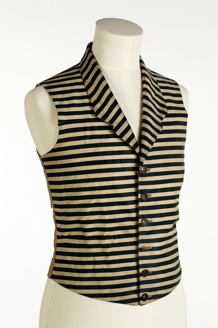 Gilet con strisce orizzontali verde scuro e bianche, c.1800-50 da European School