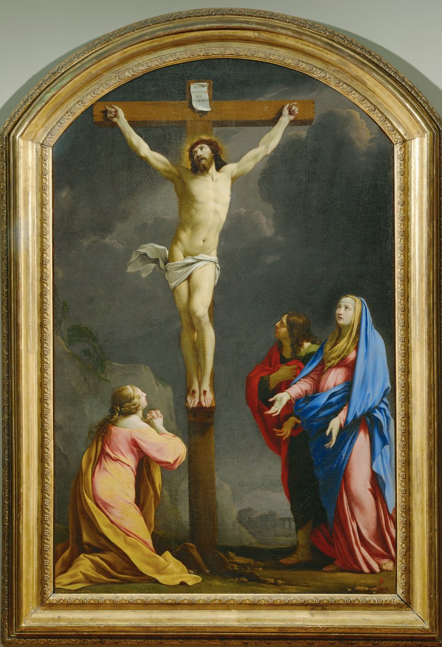 Cristo in croce, tra la Maddalena, la Vergine e San Giovanni - Crocifissione ... da Eustache (studio of) Le Sueur