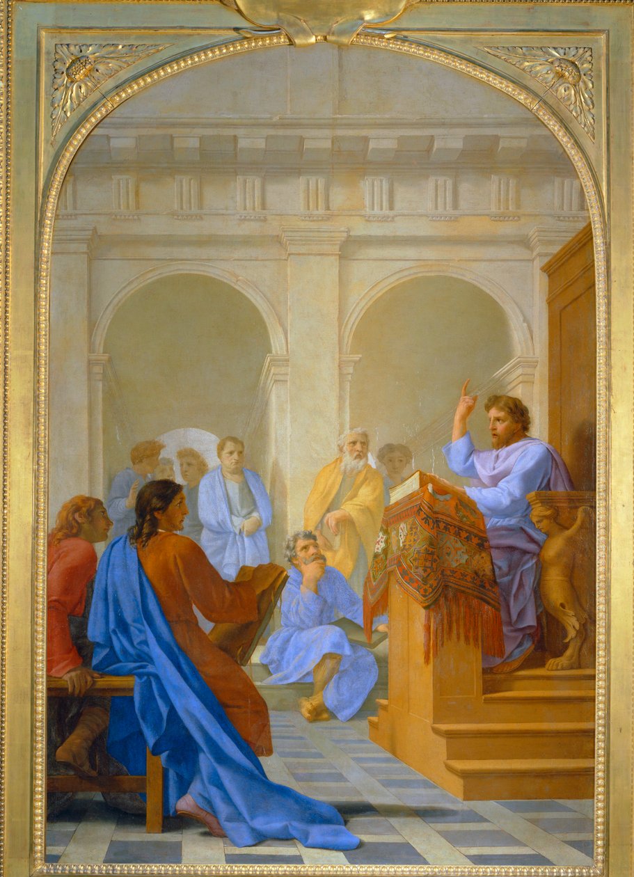 Saint Bruno enseigne la theologie dans les ecoles de Reims - San Bruno insegna teologia nelle scuole di Reims ... da Eustache (studio of) Le Sueur