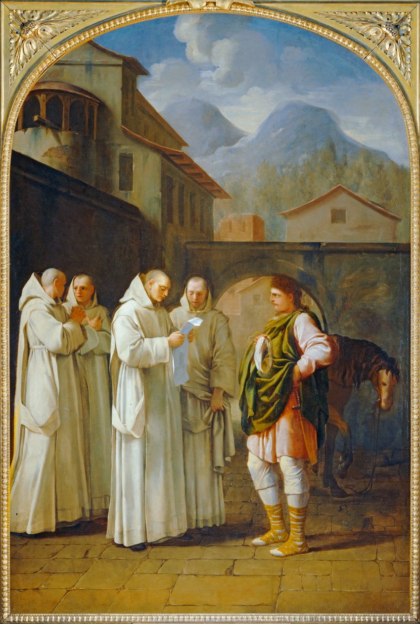 Saint Bruno recoit un messager du pape - San Bruno riceve un messaggero del papa. 1645-1648 ... da Eustache (studio of) Le Sueur