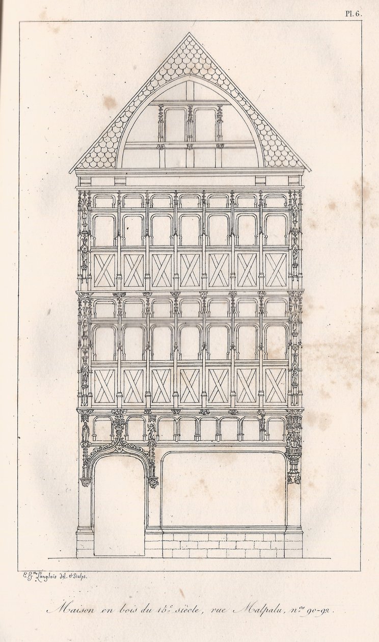 Casa in legno del XV secolo, rue Malpalu n. 90-92 da Eustache Hyacinthe Langlois
