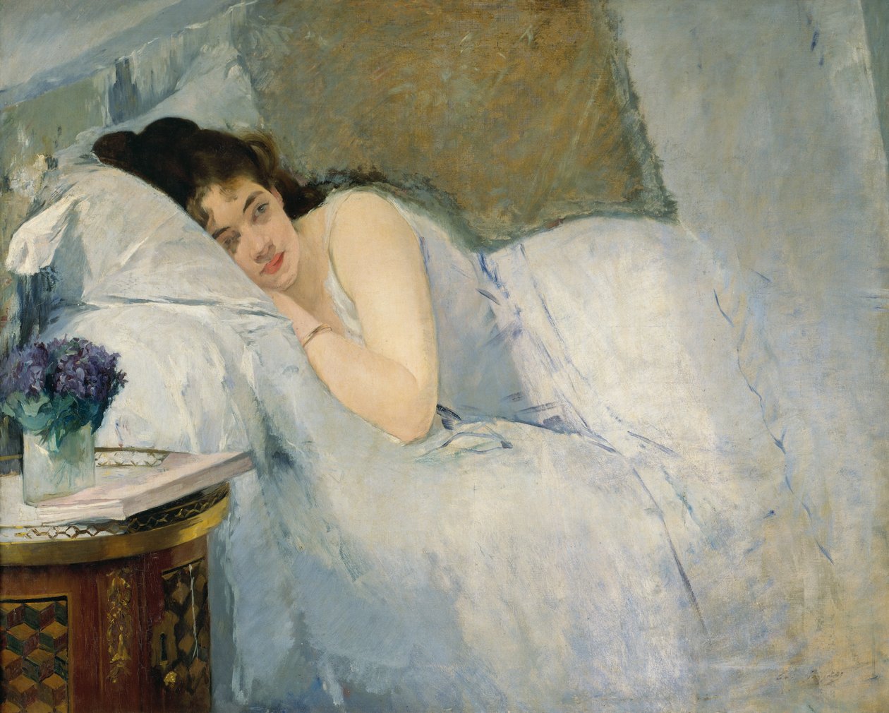 Ragazza che si risveglia, 1877-78 circa (olio su tela) da Eva Gonzalès