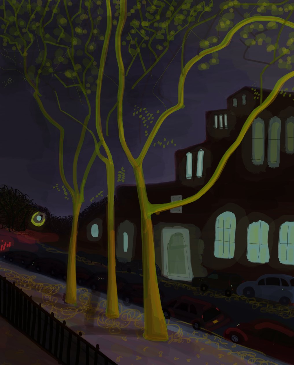 11th Street At Night, 2016 (disegnato a mano su un iPad con una matita Apple) da Evan Sklar