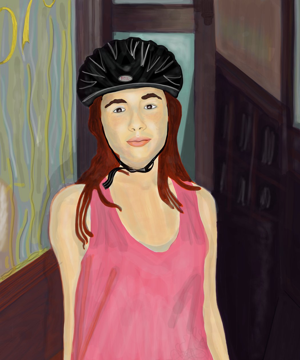 Ava con il casco da bicicletta, Brooklyn (arte digitale) da Evan Sklar