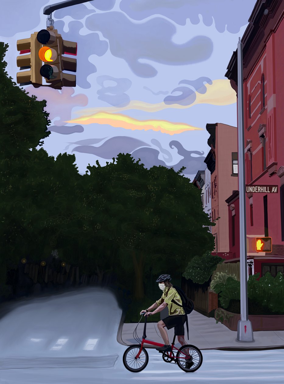 Ciclista su Underhill Avenue, Brooklyn (arte digitale) da Evan Sklar