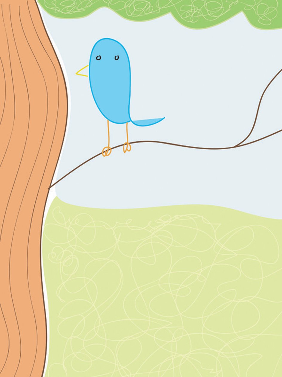 Uccello blu su un ramo secco, 2015 (disegnato a mano su un iPad con una matita Apple) da Evan Sklar