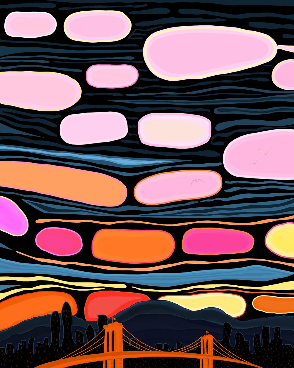Ponte di Brooklyn e nuvole (arte digitale) da Evan Sklar